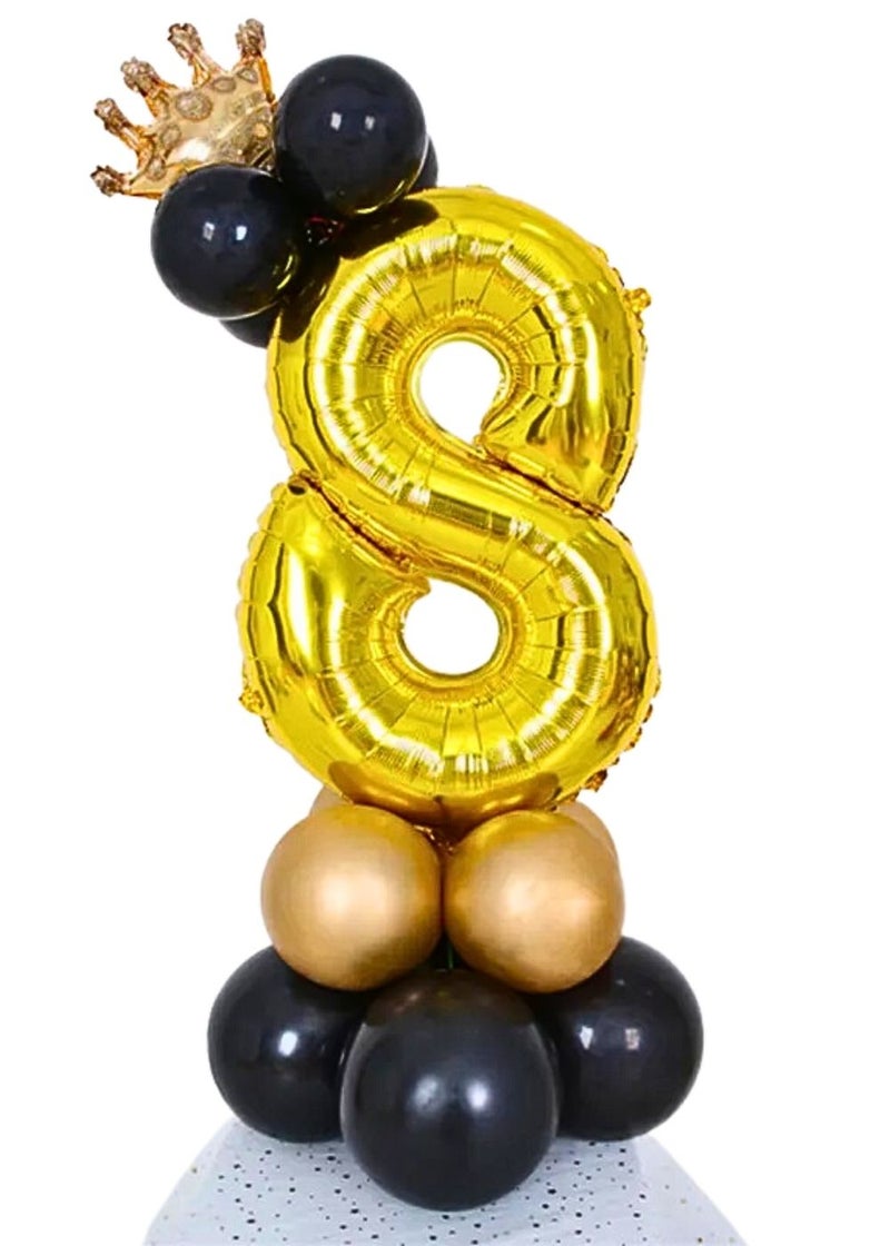 ALCR Birthday Number Balloons with Helium Crown and Latex Balloons for Kids Birthday Party, Anniversary, Photoshoots, or any Celebration to Make it a Special Occasion - 40inch (1m) (Black Gold - 8) - Image 2